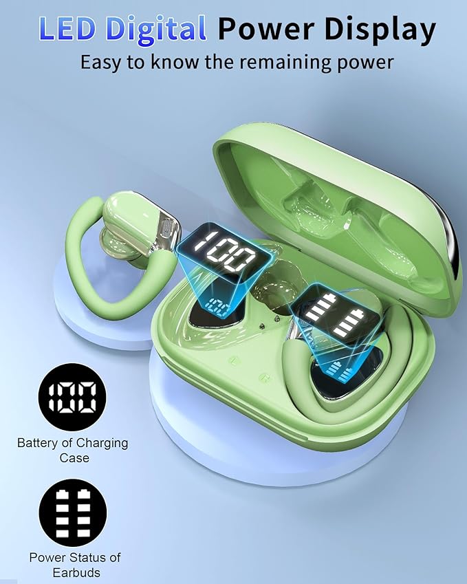 Wireless Earbud, Bluetooth 5.4 Headphones IP7 Waterproof for Sport, 50H Running Wireless Earphones with ENC Noise Cancelling Mic, Deep Bass Over Ear bud with Earhooks for Android, iOS, Workout, Gym