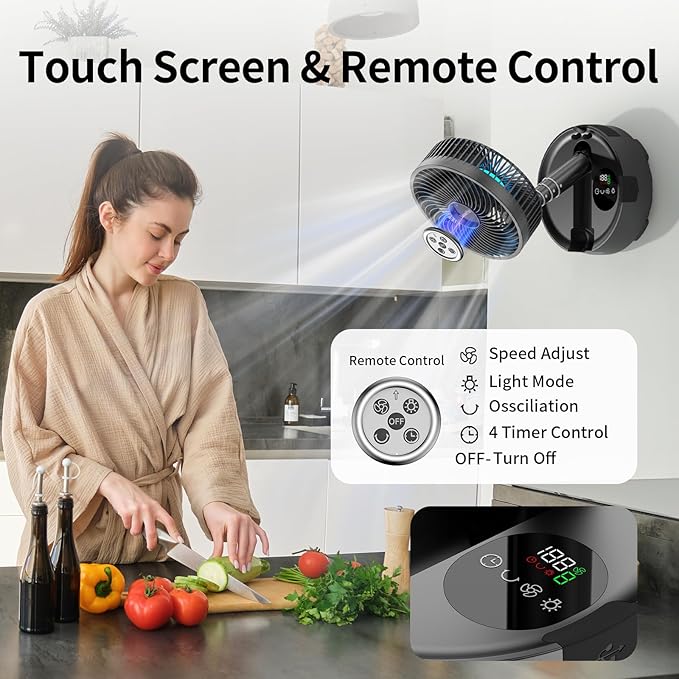 Socool 20000mAh 8 Inch Portable Fan Battery Operated Fans, Oscillating Charging Fan, Remote Control LED Light, 112 Hours Portable Foldable Fans for Camping Travel Outdoor