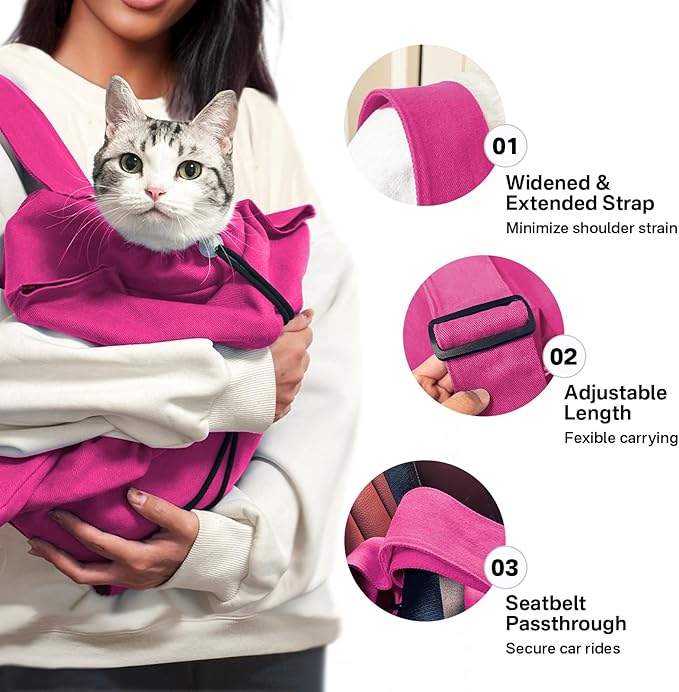 Amkune [Cozy Travel] Cat Carrier Pouch, Soft Cat Carrier for Small Cats, Carrying Sack, Restraint Bag for Nail Trimming, Vet Visits, Giving Meds, Dental Care, Car Travel - Magenta Pink