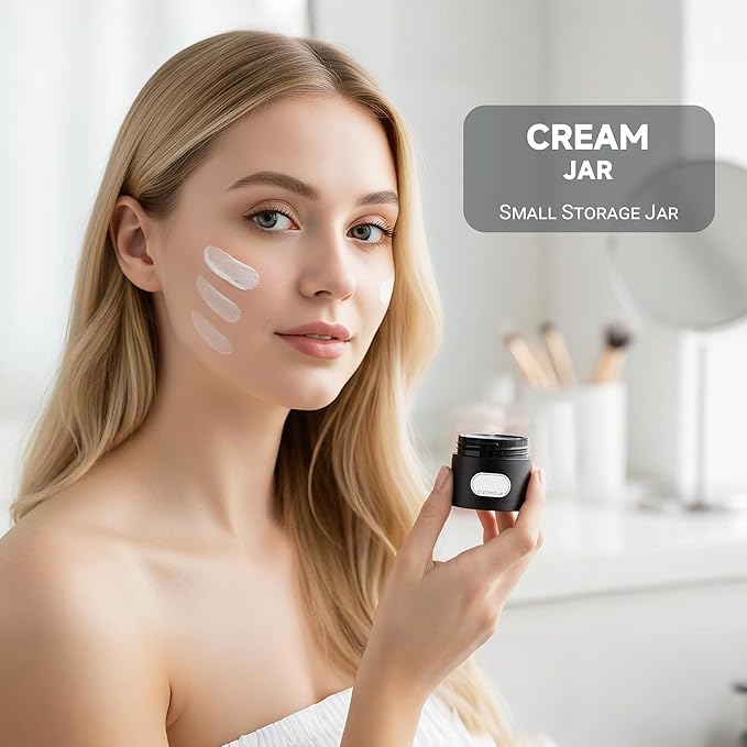 Travel Size Containers, Small Plastic Containers with Lids, 20 Gram Travel Container for Creams, Lotion, Toiletries, Makeup (4PCS Black Plastic Jars)
