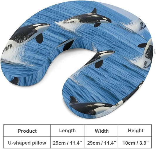 Funny Travel Neck Pillow Memory Foam U Shaped Cushion Orca Killer Whale, Washable Cover for Men Women Teens Airplane Car Sleep