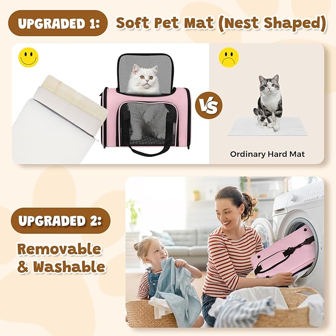 Cat Carrier Soft for Pets Up to 15 Lbs, Cat Travel Bag Soft-Sided with Padded Shoulder Strap, Pet Dog Carriers for Small Dogs Travel Puppy Carry Airline Approved, Pink
