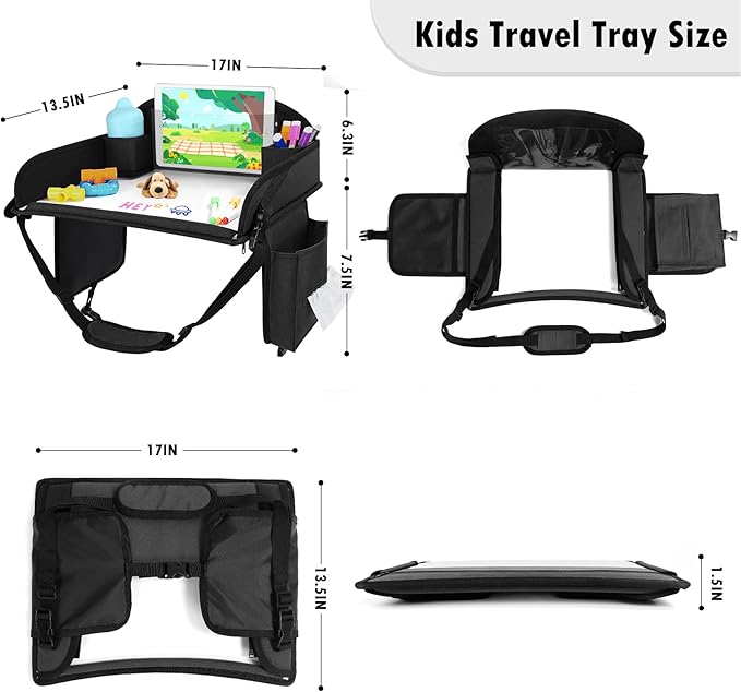 WENRENER Kids Travel Tray for Car Seat, Toddler Road Trip Essentials With Drawing Kit, Travel Activities Must Haves (Black)