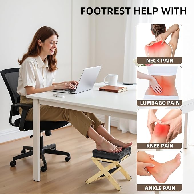 Foot Rest for Under Desk at Work, Wooden Under Desk Footrest with Non-Slip Rubber Stepping Surface, Ergonomic Foot Stools for Under Office Desk, Enhances Posture, Home Office Gaming (Pine)