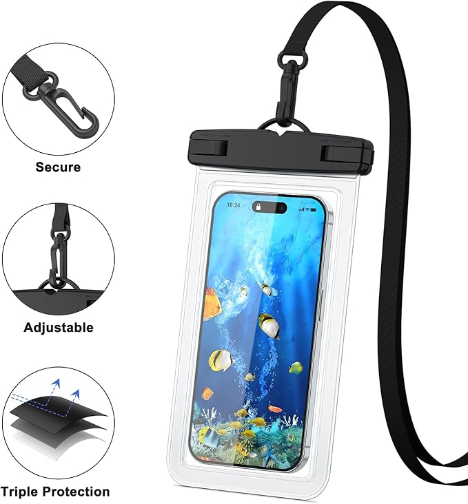 2 Pack Waterproof Phone Pouch for iPhone 17 16 15 14 13 12 11 Pro Max Plus Air, IPX8 Cellphone Dry Bag with Detachable Lanyard for Beach Cruise Ship Travel Essentials (Clear+Clear)