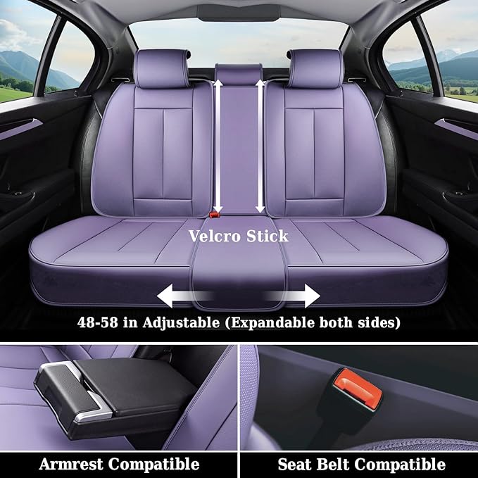 Coverado Universal Seat Covers Full Set, 5 Seats Universal Seat Covers for Cars, Waterproof NAPPA Leather Car Seat Covers with Head Pillow, Auto Protectors Fit for Most Sedans SUV Pick-up Truck-Purple