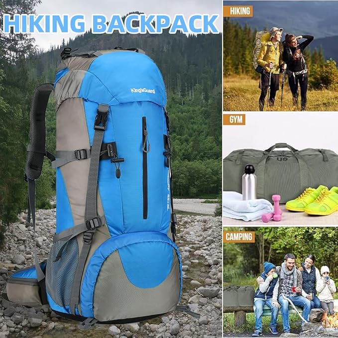 King'sGuard 70L Hiking Backpack with Rain Cover Lightweight Waterproof Travel Camping Backpack Large Backpacking Pack