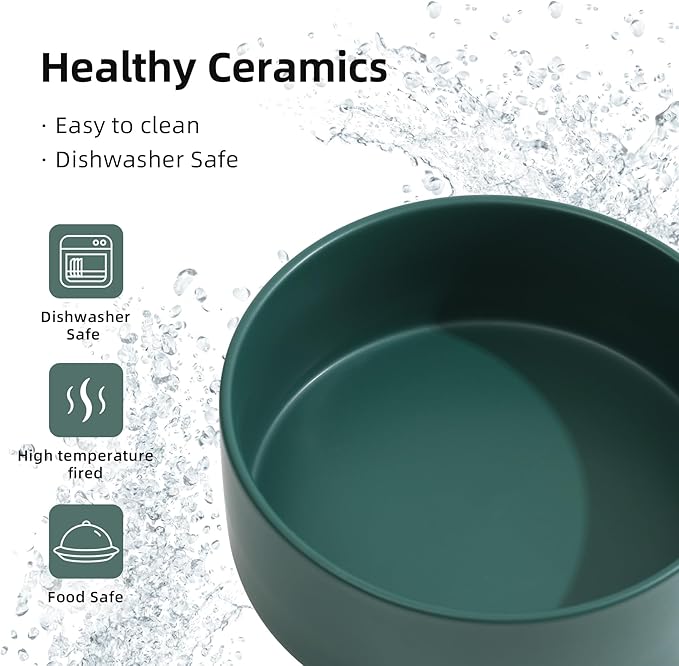 Non-Slip 8.2inch Ceramic Dog Food and Water Bowl for Large Breed Dogs, Pet Bowl for Replacement (Single Bowl, Green)
