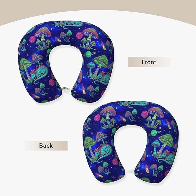 Travel Pillow for Men Women, Washable Relax U Shaped Neck Pillows for Car Head Pain Relief Sleeping Space Mushrooms