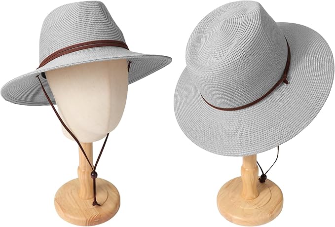 DRESHOW Women Straw Panama Hat Travel Fedora Beach Sun Hat Summer Wide Brim Straw Roll up Hat UPF 50+