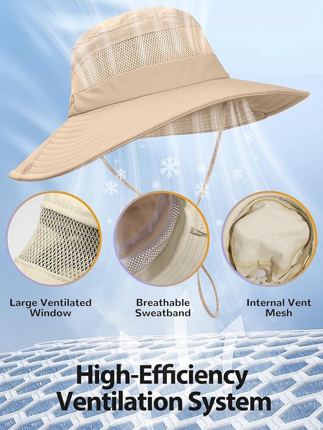 Sun Bucket Beach Hats for Women with Ponytail Hole,Sun Protection UV UPF50+ Waterproof Fishing Safari Hiking Hat