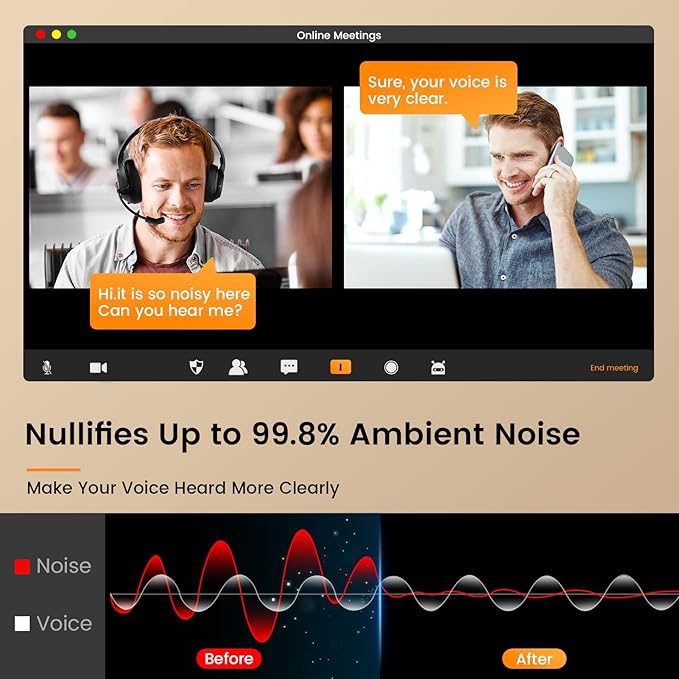 EKSA Wireless Headset with Mic for Work, Bluetooth 5.0 Headset with AI-Powered Noise Cancelling Microphone - Bluetooth Wireless Headphones with Mic for Work/PC/Laptop/Computer/Office/Zoom