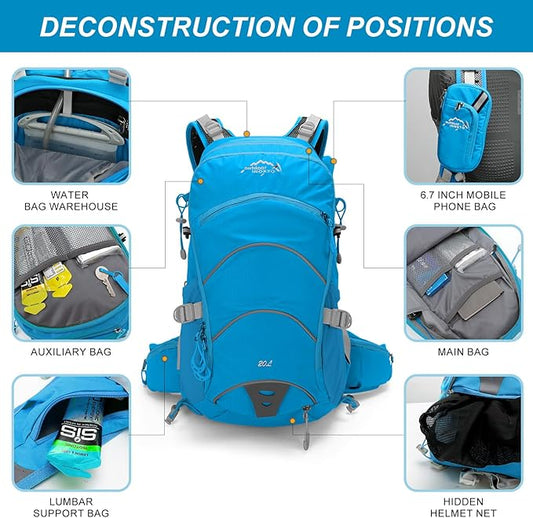 Hydration Pack,20L Hydration Backpack, Hiking Internal Frame Backpacks with 2L Hydration Water Bladder and Rain Cover, for Cycling,Camping, Hunting,Ski, Snow for Men, Women (blue)
