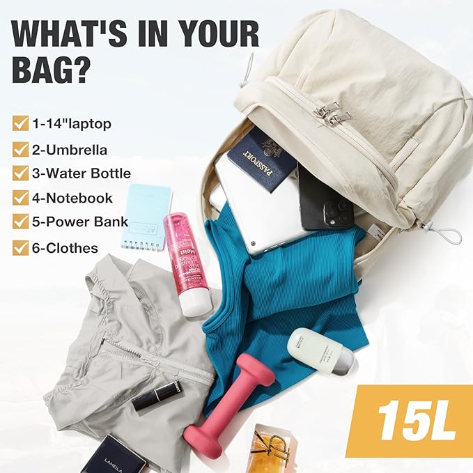 G4Free 15L Hiking Backpack, Bookbag for Students, Lightweight Water Resistant Daypack for Travel School College Women Men (Beige)