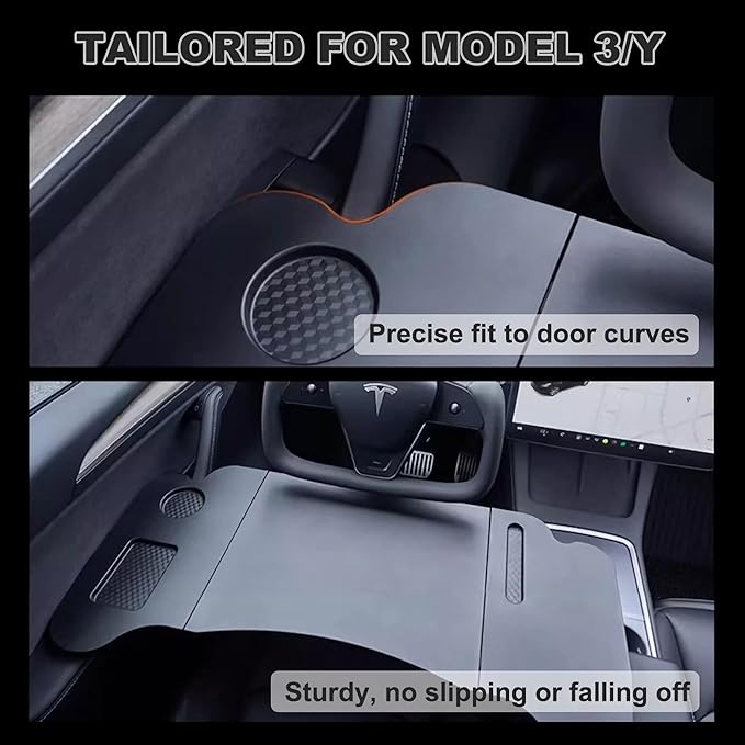 Car Laptop Desk, 2025 Upgraded Foldable Car Tray Desk Compatible with Tesla Model Y Model 3 Car Accessories, Steering Wheel Eating Table, for Travel Remote Work Camping