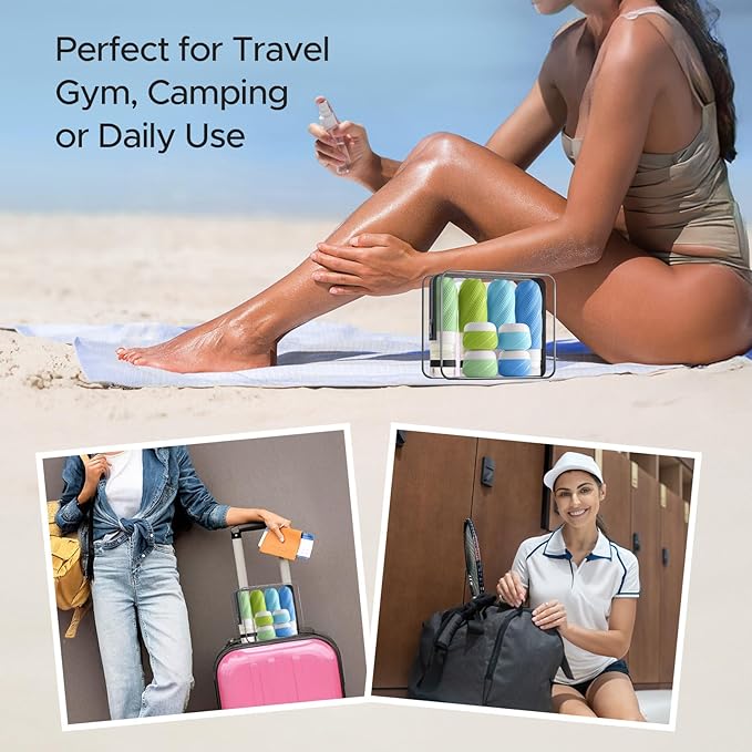 LitBear 23 Pack TSA Approved Travel Bottles for Toiletries, Leak Proof Refillable Travel Size Containers Kit with Silicone Squeezable Bottles Jars for Shampoo Lotion Conditioner, in Clear Bag, Blue