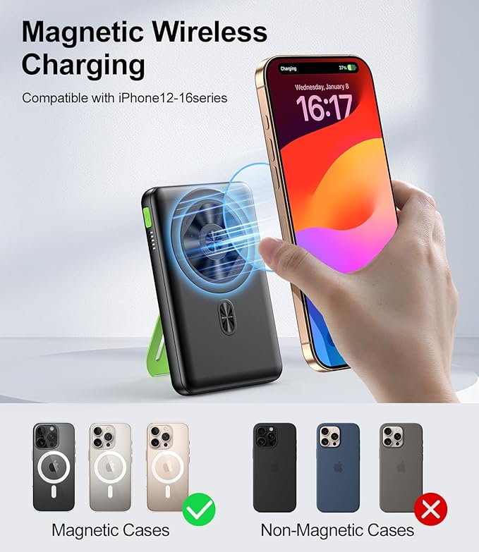 Magnetic Power Bank 10000mAh,Foldable Wireless Portable Charger with Fan Active Cooling System,Fast Charging Battery Pack,Compatible with iPhone 16/15/14/13/12 Pro/Pro Max/Plus/Mini