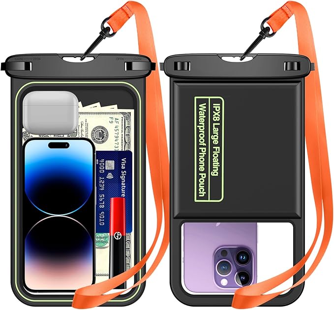 Temdan 2 Pcs Floating Waterproof Phone Pouch,[Up to 10" Large] Universal IPX8 Waterproof Cell Phone Dry Bag with Lanyard for iPhone 16 Pro Max/16E/15/14/13/12/11,Galaxy S25 Ultra/S24/S23 for Vacation