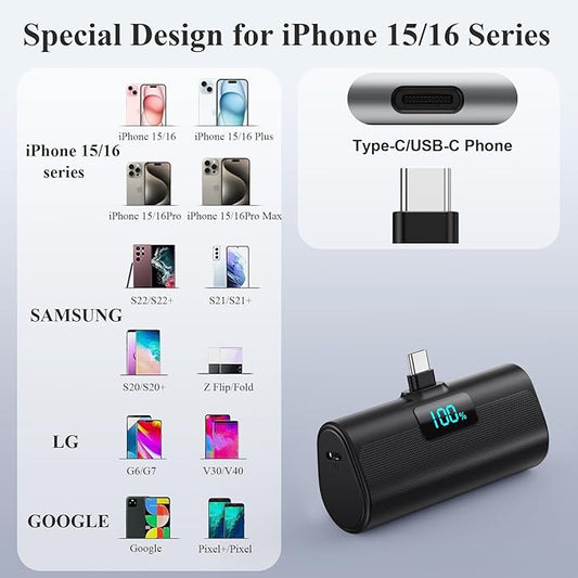 Mini Portable Charger for iPhone 17/16,Upgraded 5500mAh PD USB C Power Bank,Travel Essentials Pocket Phone Charger Battery Pack for iPhone 17/17 Pro Max/16/16 Pro/15 Series,Samsung Galaxy Android etc
