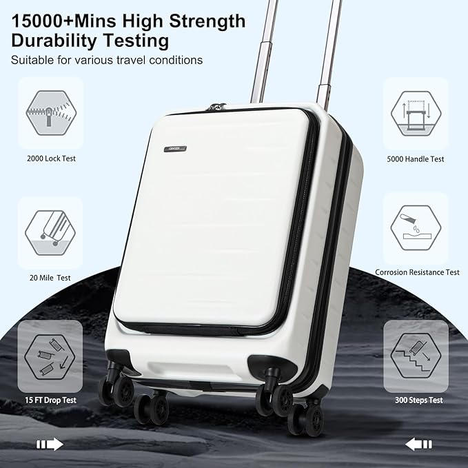 Carry On Luggage 22×14×9 Airline Approved, 20 Inch Lightweight ABS+PC Hard Shell Suitcases with Front Pocket, Spinner Wheels, TSA Lock (White, 1PC)