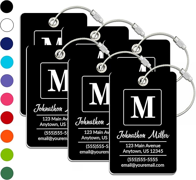 Personalized Luggage Tag | 6 Pack | Custom Luggage Tags for Suitcases | Kids Backpack Tag | 10 Color Options & Choose Font, Font Color