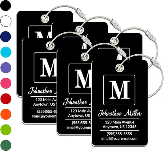Personalized Luggage Tag | 6 Pack | Custom Luggage Tags for Suitcases | Kids Backpack Tag | 10 Color Options & Choose Font, Font Color