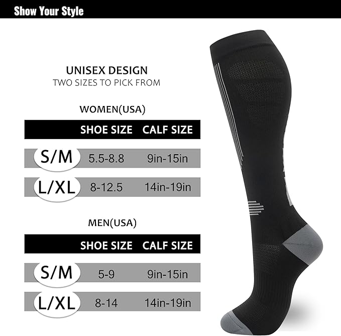 fenglaoda Compression Socks for Women Men 3 Pairs Graduated Compression Support Circulation Socks for Nurses