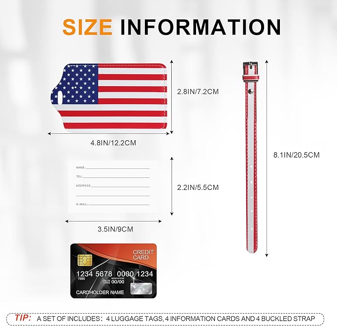 4 Pack Luggage Tag for Suitcases TSA Approved, Leather Suitcase Tags Identifiers, Cute Bag Name Travel Tags ID Labels for Women Men Cruise Airport Luggage Travel Essentials by Sodsay