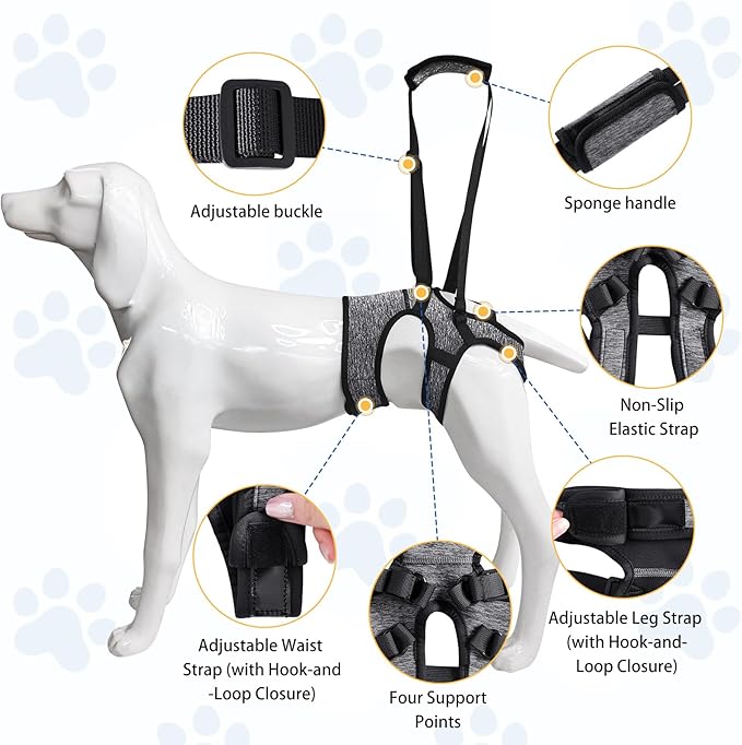 LIANZIMAU Dog Sling for Large Dogs Adjustable Hind Leg Support Lift Harness Help em up Harness Senior Canine Mobility Aid Carrier for Back Legs Walking Rehabilitation