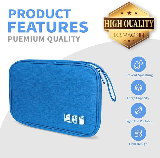 Electronics Travel Organizer,Portable Waterproof Electronic Travel Storage Bag for Small Charging Cord Storage,Charger,Small Electronics,SD Card etc,for Travel,Business -Sky Blue