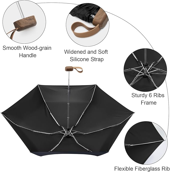 G4Free Mini Travel Folding Umbrella for Purse, Compact UPF 50+ UV Protection Sun & Rain Small Umbrella, Lightweight Portable Parasol Fits in Pocket, Wallet for Women Men(Carbon black)
