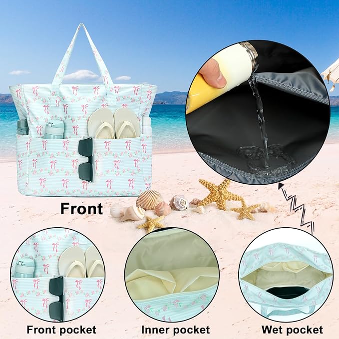 Bluboon Waterproof Beach Tote Pool Bags for Women Ladies Extra Large Carry On Bag With Wet Compartment for Weekender Travel