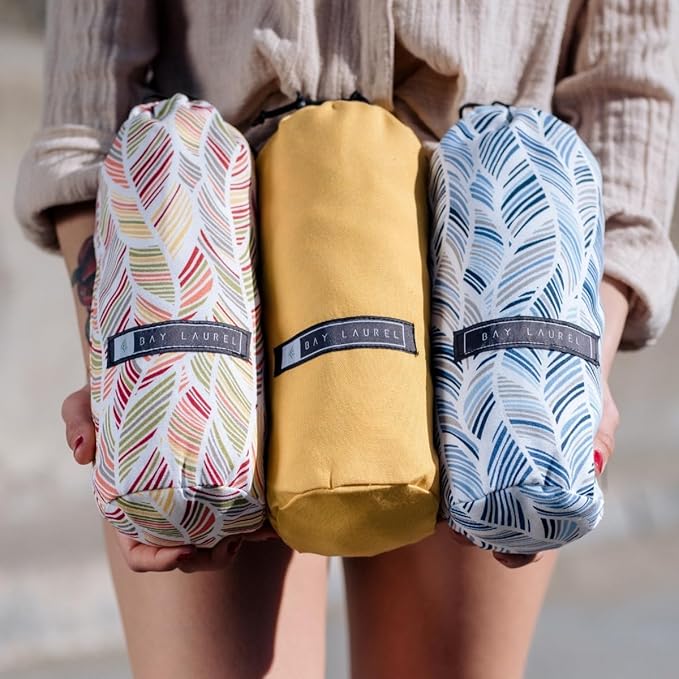 BAY LAUREL Turkish Beach Towel with Travel Bag 39 x 71 Quick Dry Sand Free Lightweight Large Oversized Towels Light - Pack of 4 (Pack of 4 - Dark Blue with Yellow Floral)