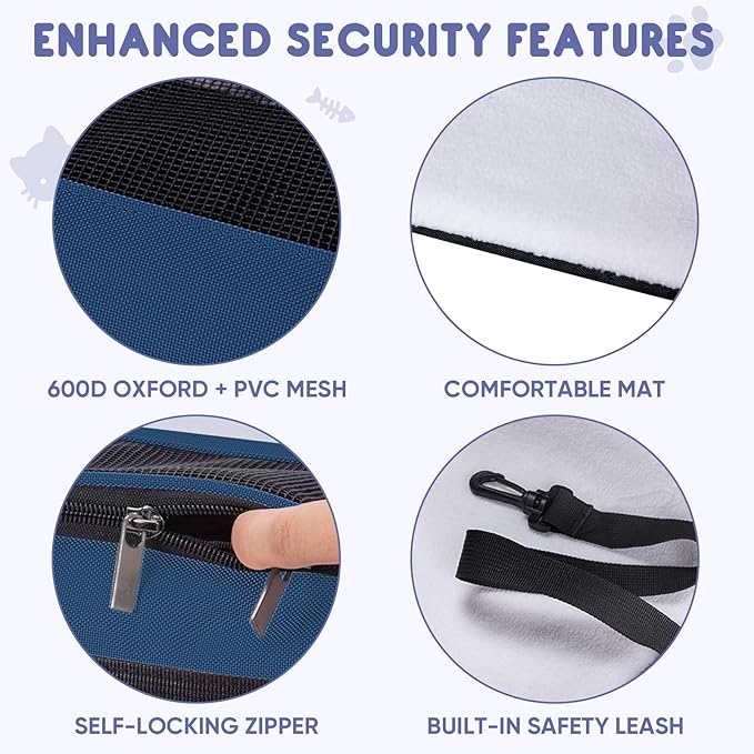 BALEINE Cat Carrier, Puppy Dog Carrier for Small Medium Pets Up to 22 Lbs, Soft-Sided Dog Travel Bag with Safety Zippers, Collapsible Pet Carrying Case (Blue, XL, 19"x12"x12")