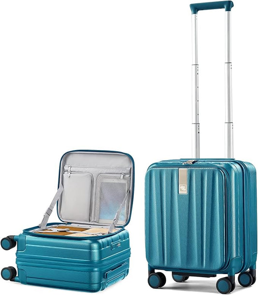 Hanke 16 Inch Expandable Under Seat Luggage with Wheels Top Opening Small Suitcase with Wheels Carry On Luggage Airline Approved Lightweight Hard Shell Suitcases for Weekender Overnight-Caribbean Blue