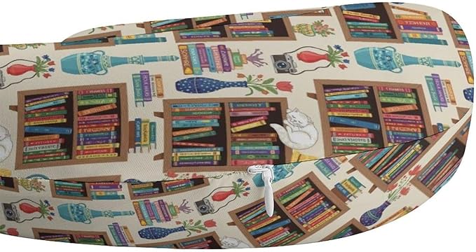 Breathable Memory Foam Travel Pillow U Shaped Chin Head Support Sleeping Cat Bookshelf Library, Removable Washable Cover for Airplane Car Office Pain Relief