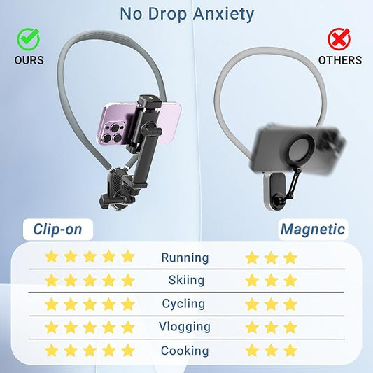 Neck Phone Holder for Go Pro/Video Recording, Wearable Hands Free POV/Vlog Selfie Mount with Chest Strap, 360°Adjustable Around Cell Phone Stand Compatible with iPhone16 15 14 13 12 Galaxy Android