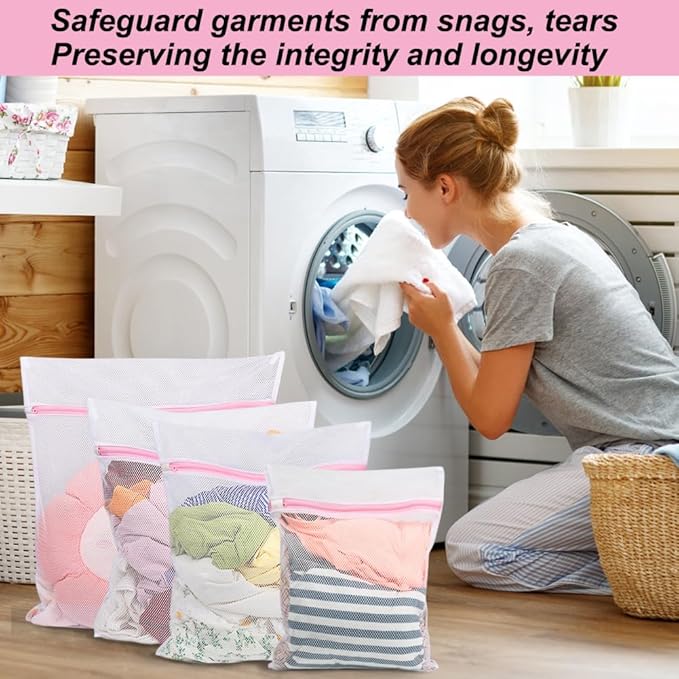 Vivifying Mesh Laundry Bags, 4pcs Durable Coarse Mesh Wash Bags with Zipper for Washing Machine, Delicates, Lingerie, Socks, Shoes and Stuffed Animals