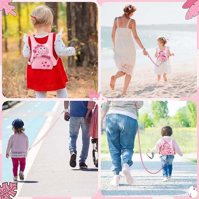 3 in 1 Toddler Harness Leash + 8.2ft Anti Lost Wrist Link, Cute Dinosaur Kids Anti Lost Leash with Key Lock, Child Walking Harness for Parent Boys Girls Keep Kids Close, Travel Essensials
