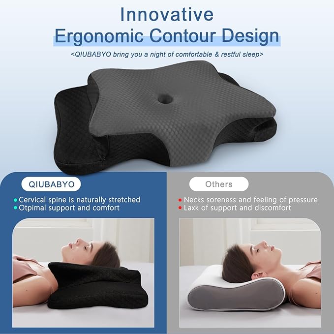 Pain Relief Cervical Pillow for Neck Support, Adjustable Ergonomic Pillow Cozy Sleeping, Odorless Orthopedic Memory Foam Pillows, Contour Bed Pillow for Side Back Stomach Sleeper