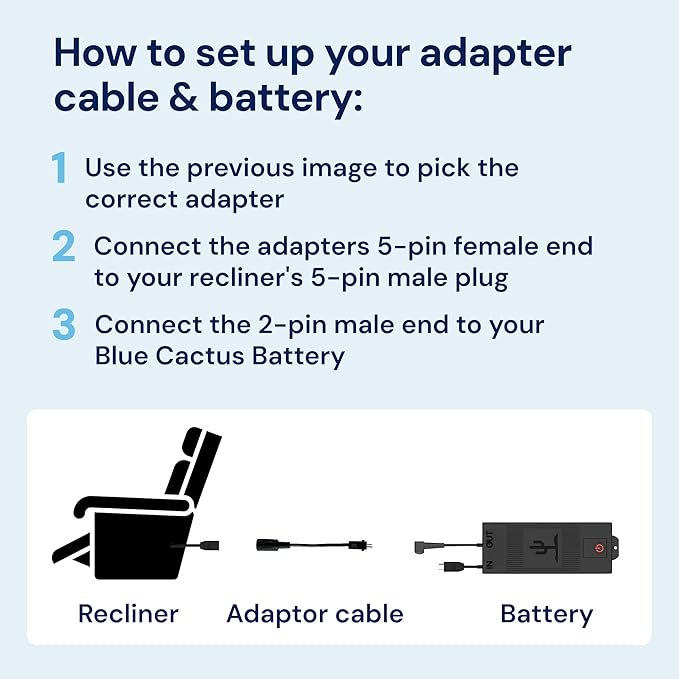 Blue Cactus Adapter Cables for Recliner Battery Pack - Adapts Your Battery to Your Recliner - 1pc 2-pin Male to 5-pin Female - 1pc DIN 45322: 5-pin to 2-pin Male, Compatible with La-Z-Boy (2-pc, 6.9")