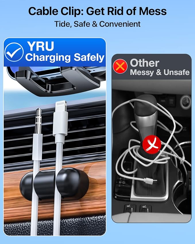 YRU [True Upgrade for Safety] Car Phone Holder Mount [Patent & Military-Grade] Dashboard Cell Phone Holder for Car Vent Windshield Phone Stand for iPhone 17 16 15 14 13 Pro Max Truck Samsung, Black