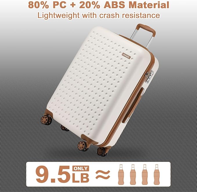 Kono 28 Inch Luggage Large checked Lightweight Hardside Suitcase with Spinner Wheels & Built-in TSA Lock, Cream White