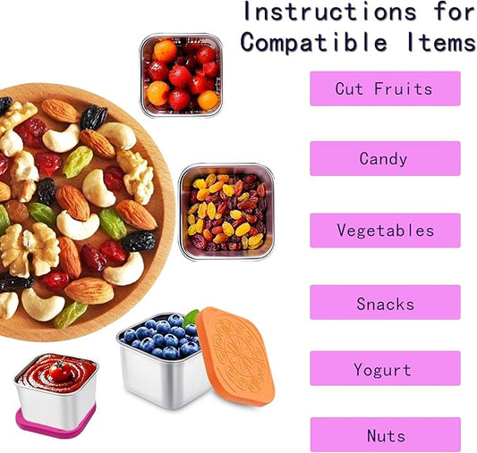 sagact 304 Premium Stainless Steel Snack Containers with Silicone Lids, Snackle Box Containers, Easy-Open Leak-Proof Kids for Taking Out for a Picnic, Lunch Box and Travel. (All-6, 6 OZ)