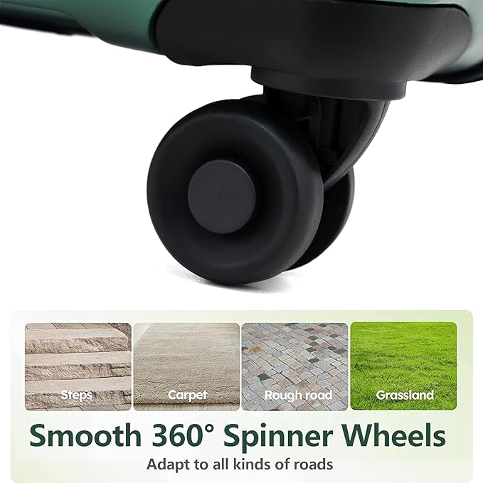 TydeCkare 20 Inch Carry On Luggage with Front Pocket, 21.65 * 15.35 * 7.87" Suitable for Airplane Overhead Bin, 34L Lightweight PC+ABS Hardshell with YKK Zipper, TSA Lock Approved, Dark Green