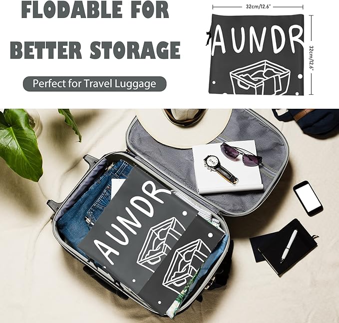 Sylfairy 2 Pack Extra Large Travel Laundry Bag, Dirty Clothes Organizer with Drawstring,Heavy Duty Travel Laundry Bags,Easy Fit a Laundry Hamper Travel Essentials (Black+Grey, 24" x 36")