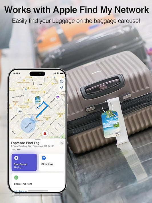 TopMade Smart Luggage Tag with Apple Find My, Premium Leather Luggage Tags for Suitcase, Travel Bags, Backpacks, Anti-Lost Suitcase Tag Tracker for Travel with Privacy Name Card, Rechargeable