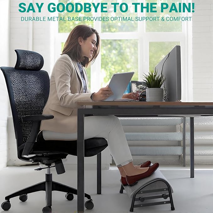Adjustable Foot Rest for Under Desk at Work, Velvet Under Desk Footrest with Metal Frame, Padded Foot Stools for Under Office Desk, Ergonomic Leg Rest for Desk Chair, Car, Computer - Gray