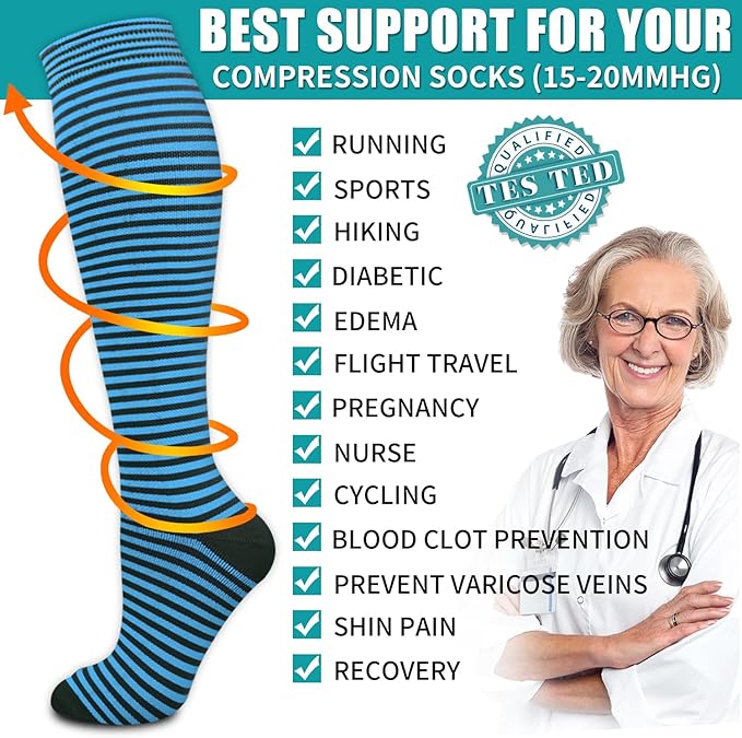 BLUEENJOY Copper Compression Socks for Women & Men (6 pairs) - Best Support for Nurses, Running, Hiking, Recovery
