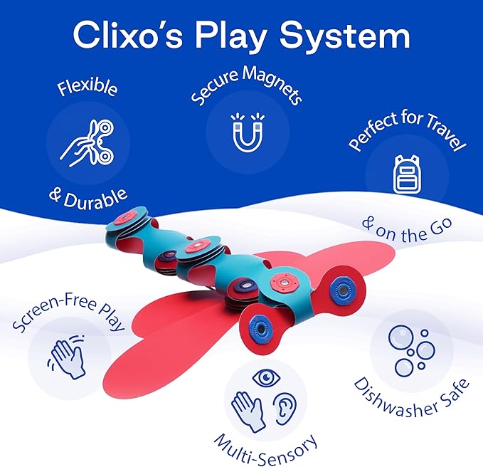 Clixo Itsy Magnetic Toy for Kids - Flexible, Durable, Imagination-Boosting Magnet Building Toy. Educational Multi-Sensory STEM Experience. Great as a Travel Game. Ages 4-99. 18 Piece Pack